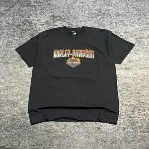 Harley Davidson T Shirt Mens XXL Black Flames Biker Grunge Vintage 2013